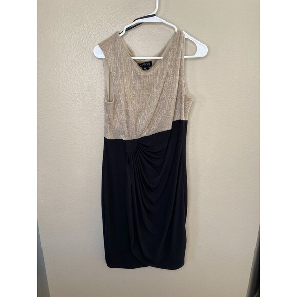 Enfocus Petite Womens Gold & Black Dress 12P Cocktail Draped Detail Sleeveless - Picture 1 of 6